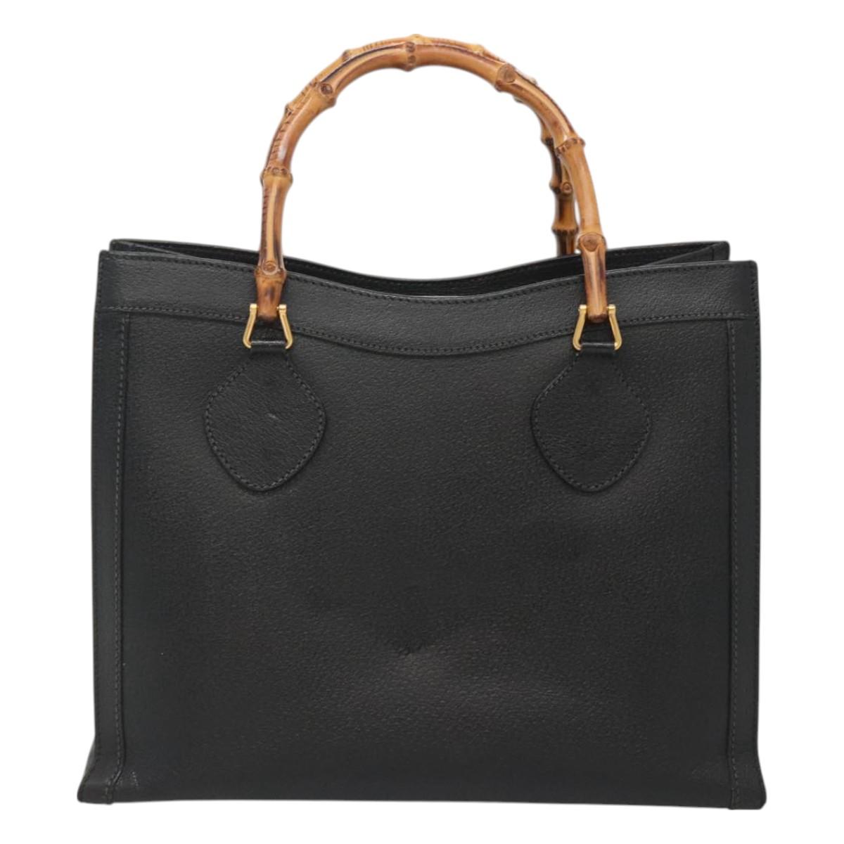 GUCCI Bamboo Hand Bag Leather Black Gold 002 2853 0260 0 Auth mr1336
