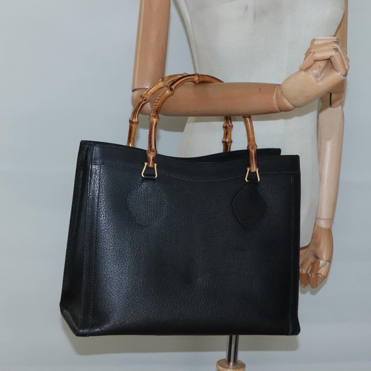 GUCCI Bamboo Hand Bag Leather Black Gold 002 2853 0260 0 Auth mr1336