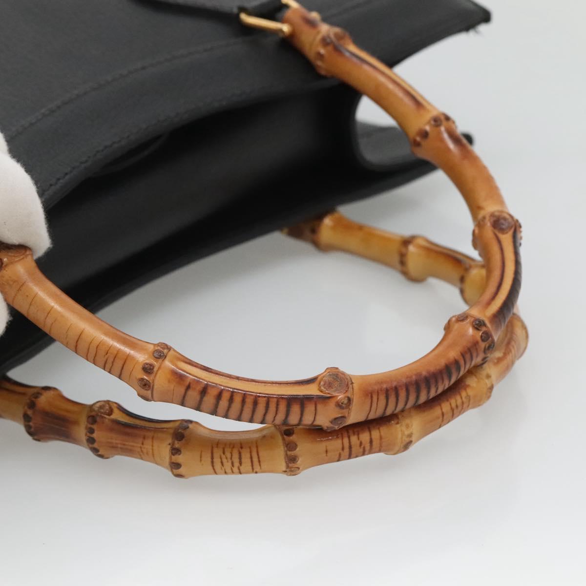 GUCCI Bamboo Hand Bag Leather Black Gold 002 2853 0260 0 Auth mr1336