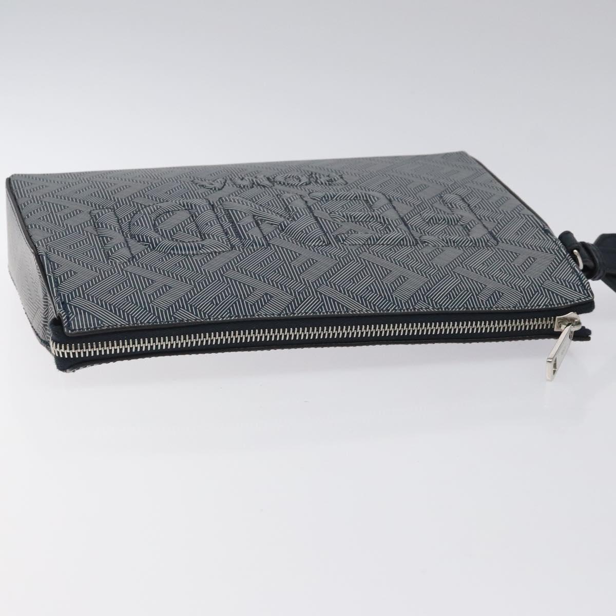 FENDI Shadow Clutch Bag Leather Navy Silver 7VA564 AP1B F1L7Q Auth mr1344