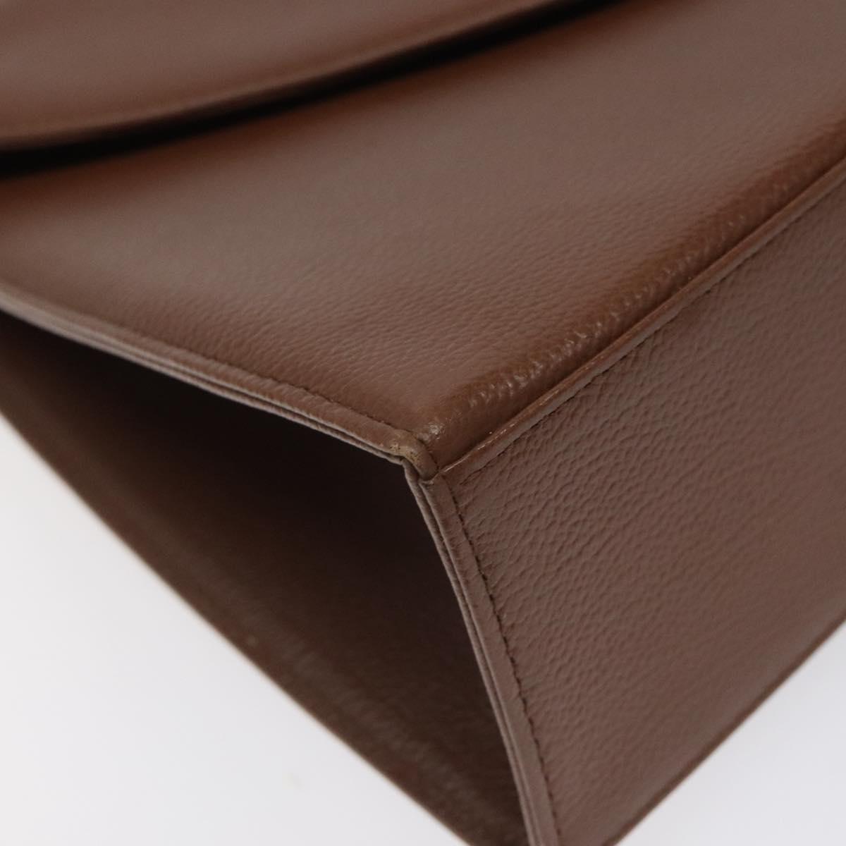 SAINT LAURENT Hand Bag Leather Brown Gold Auth mr1347