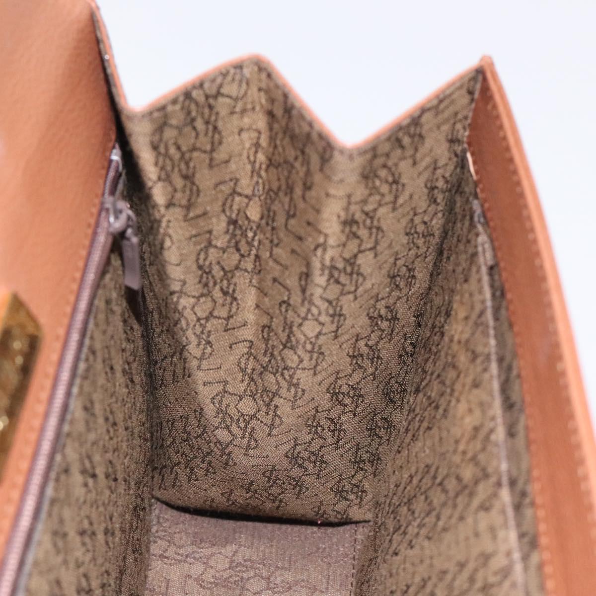 SAINT LAURENT Hand Bag Leather Brown Gold Auth mr1347