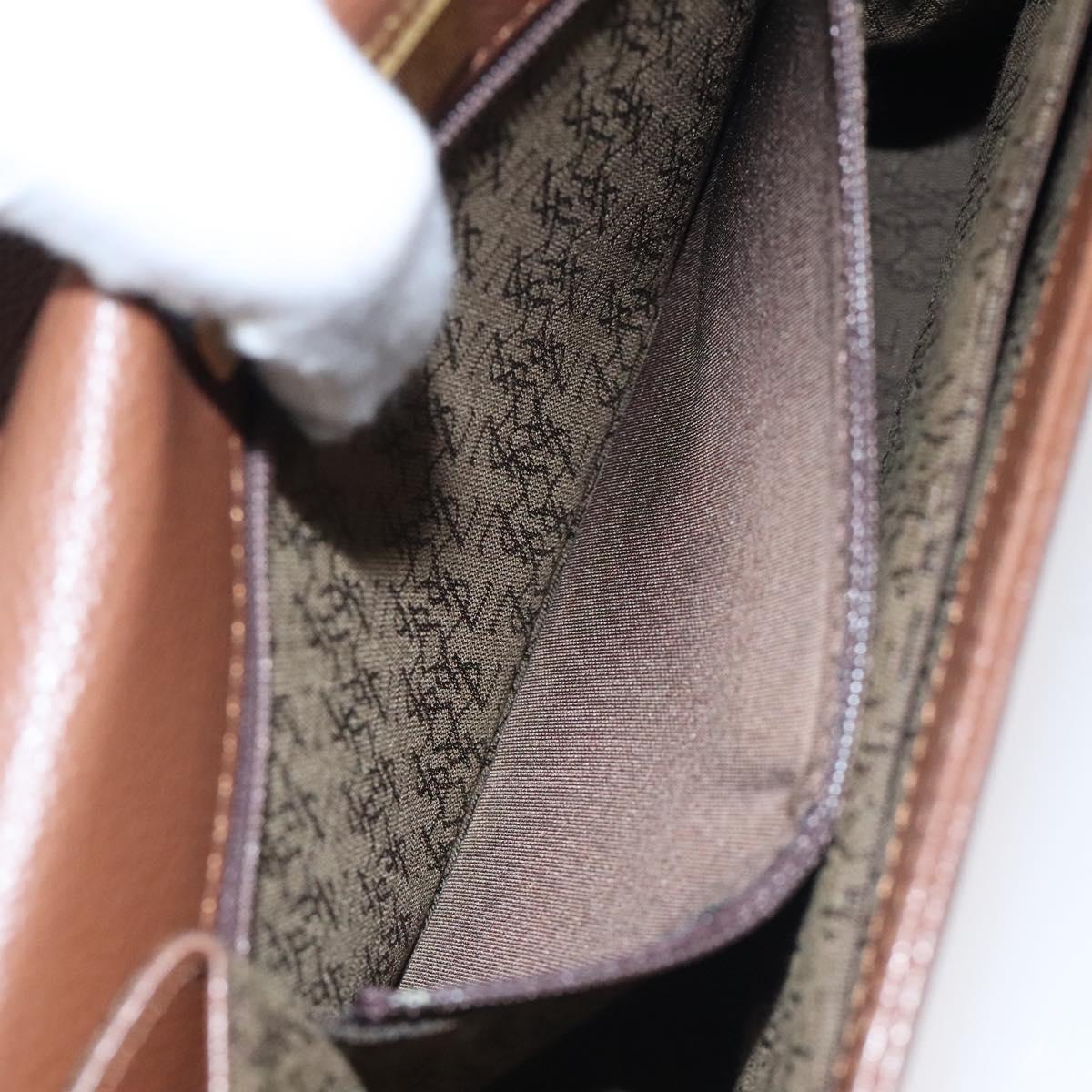 SAINT LAURENT Hand Bag Leather Brown Gold Auth mr1347