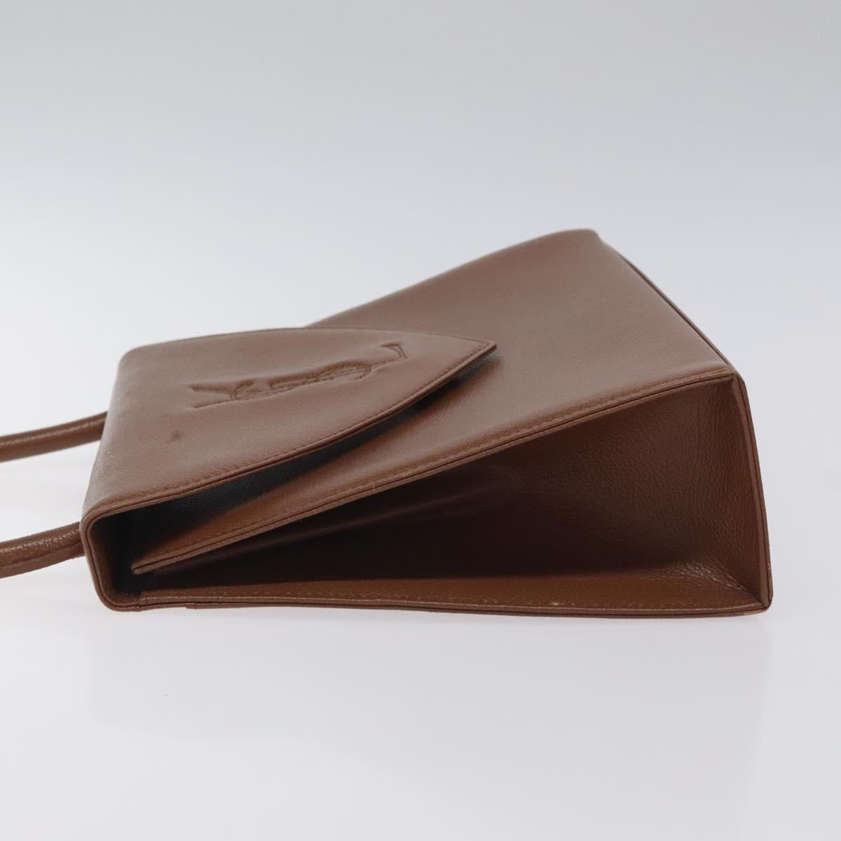 SAINT LAURENT Hand Bag Leather Brown Gold Auth mr1347