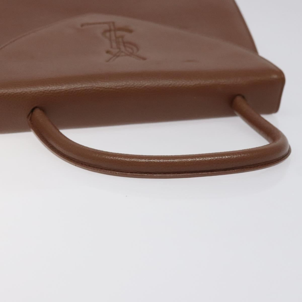 SAINT LAURENT Hand Bag Leather Brown Gold Auth mr1347