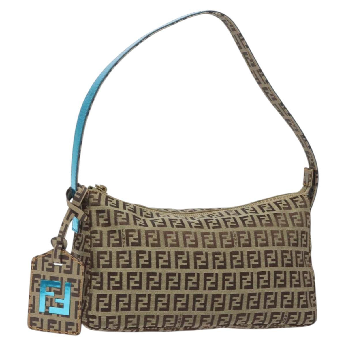 FENDI Zucchino Canvas Hand Bag Black Brown 8BR573 Auth mr1354