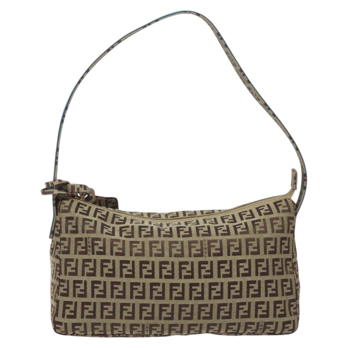 FENDI Zucchino Canvas Hand Bag Black Brown 8BR573 Auth mr1354