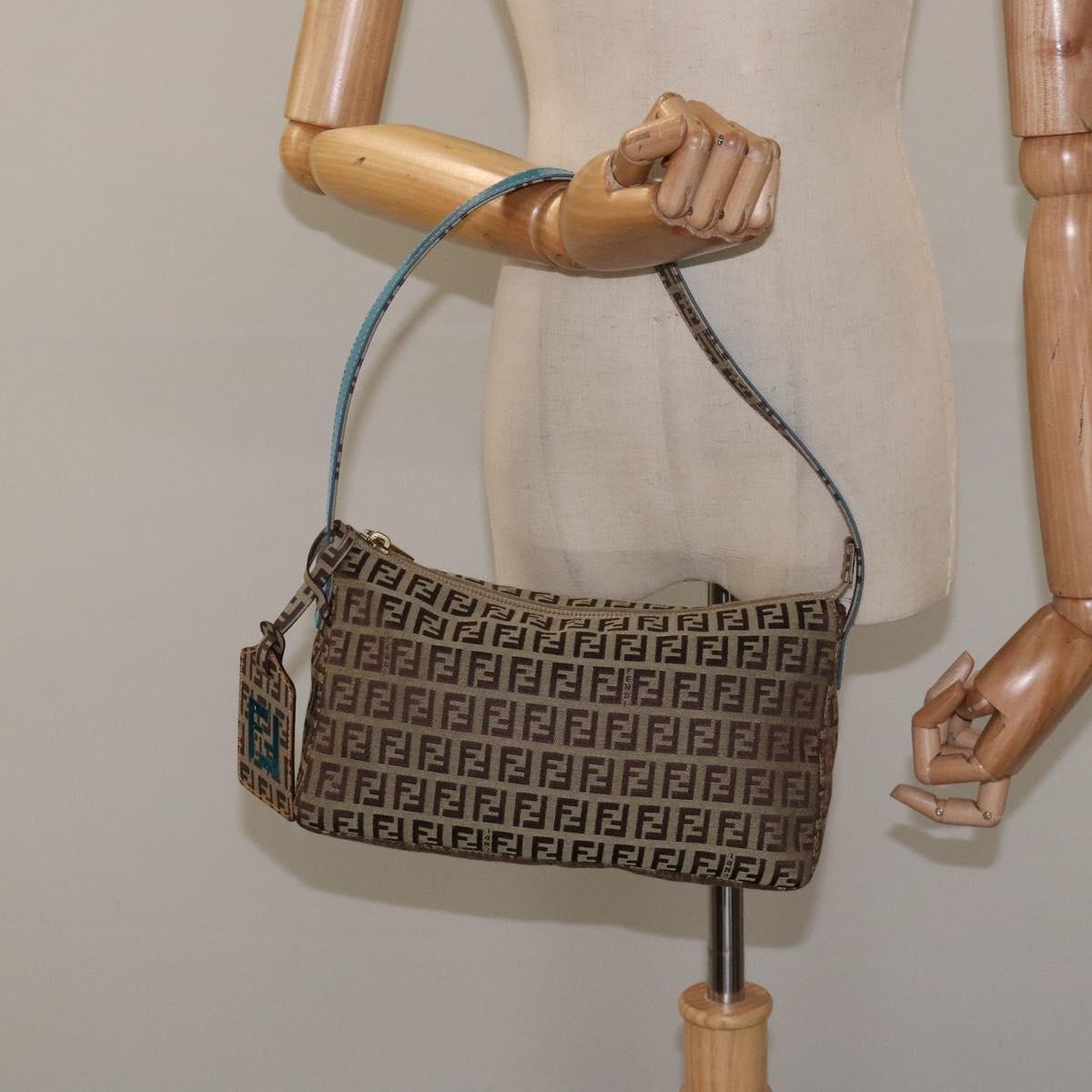 FENDI Zucchino Canvas Hand Bag Black Brown 8BR573 Auth mr1354