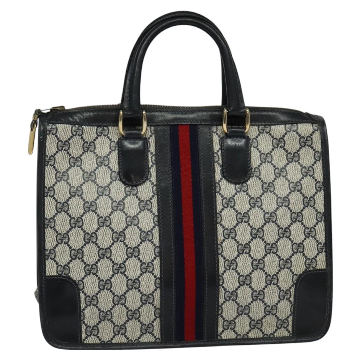 GUCCI GG Supreme Sherry Line Hand Bag PVC Navy Gold Auth mr1357