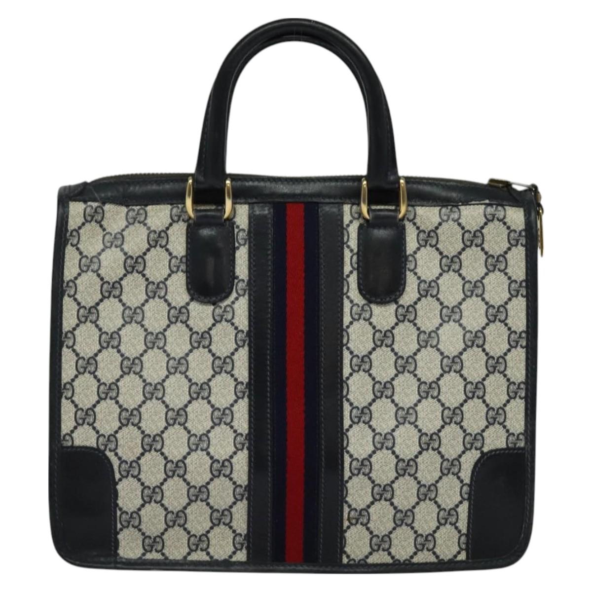 GUCCI GG Supreme Sherry Line Hand Bag PVC Navy Gold Auth mr1357