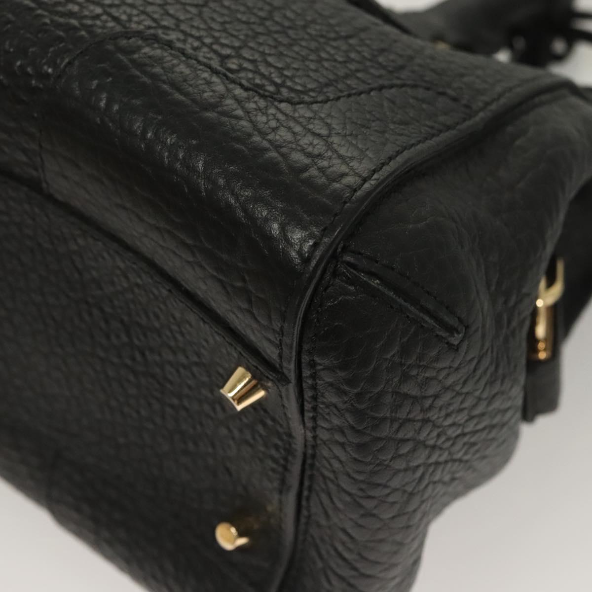 BURBERRY Hand Bag Leather 2way Black Gold Auth mr1365