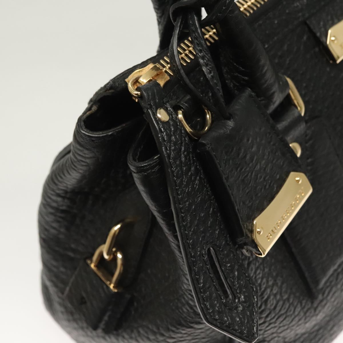 BURBERRY Hand Bag Leather 2way Black Gold Auth mr1365