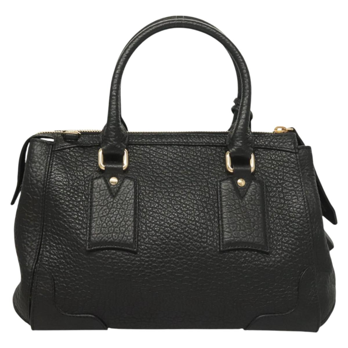 BURBERRY Hand Bag Leather 2way Black Gold Auth mr1365
