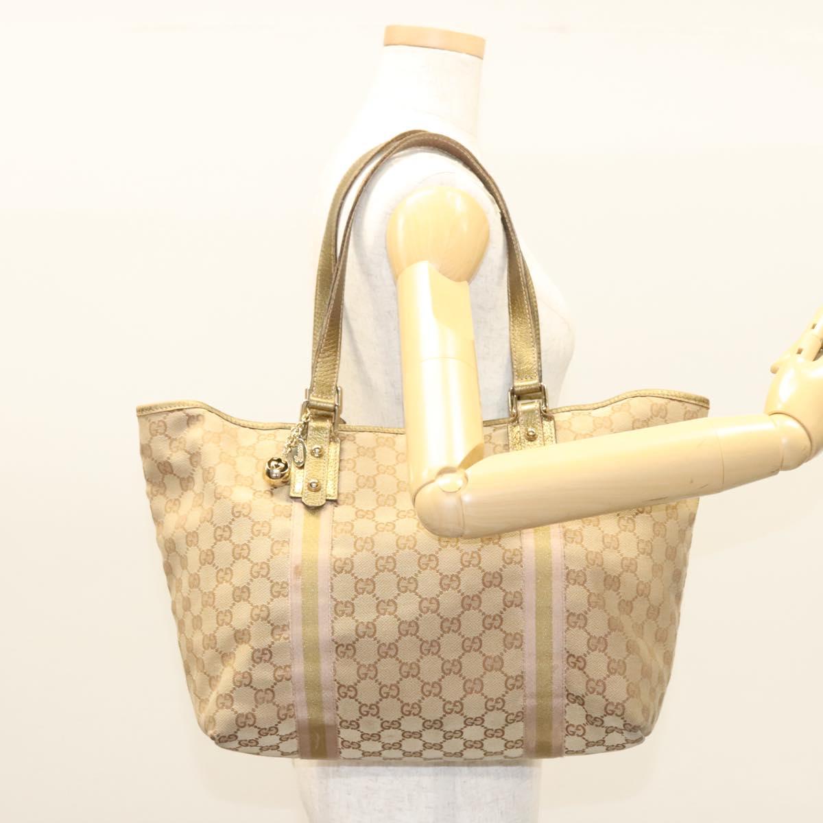 GUCCI GG Canvas Sherry Line Hand Bag Beige Gold 139260 Auth mr1366