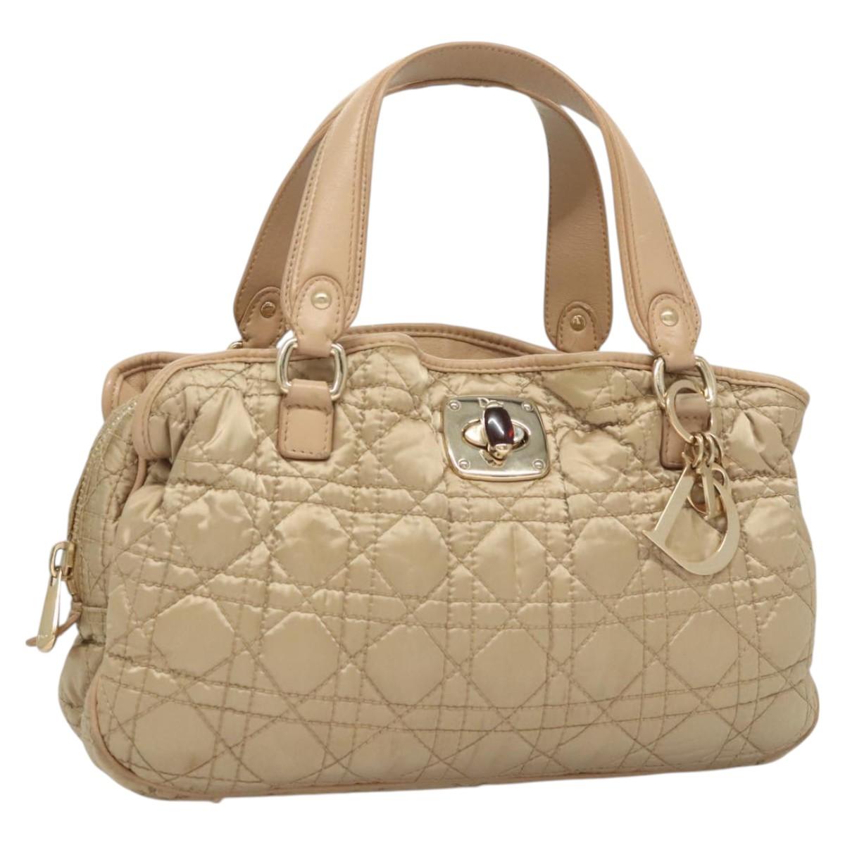 Christian Dior Canage Hand Bag Nylon Beige Gold Auth mr1376