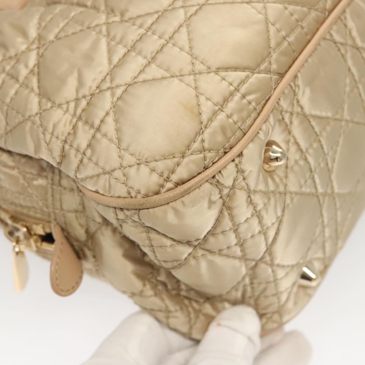 Christian Dior Canage Hand Bag Nylon Beige Gold Auth mr1376