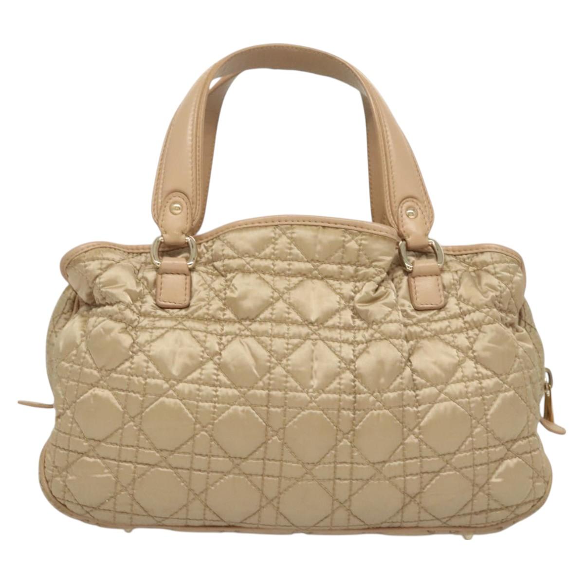 Christian Dior Canage Hand Bag Nylon Beige Gold Auth mr1376