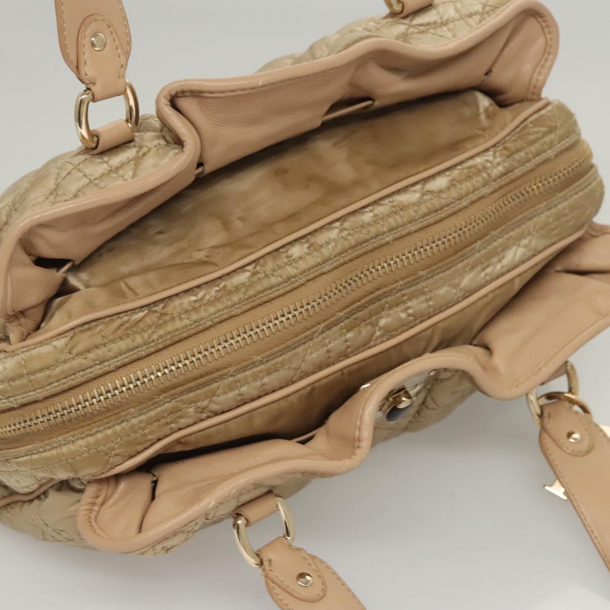 Christian Dior Canage Hand Bag Nylon Beige Gold Auth mr1376