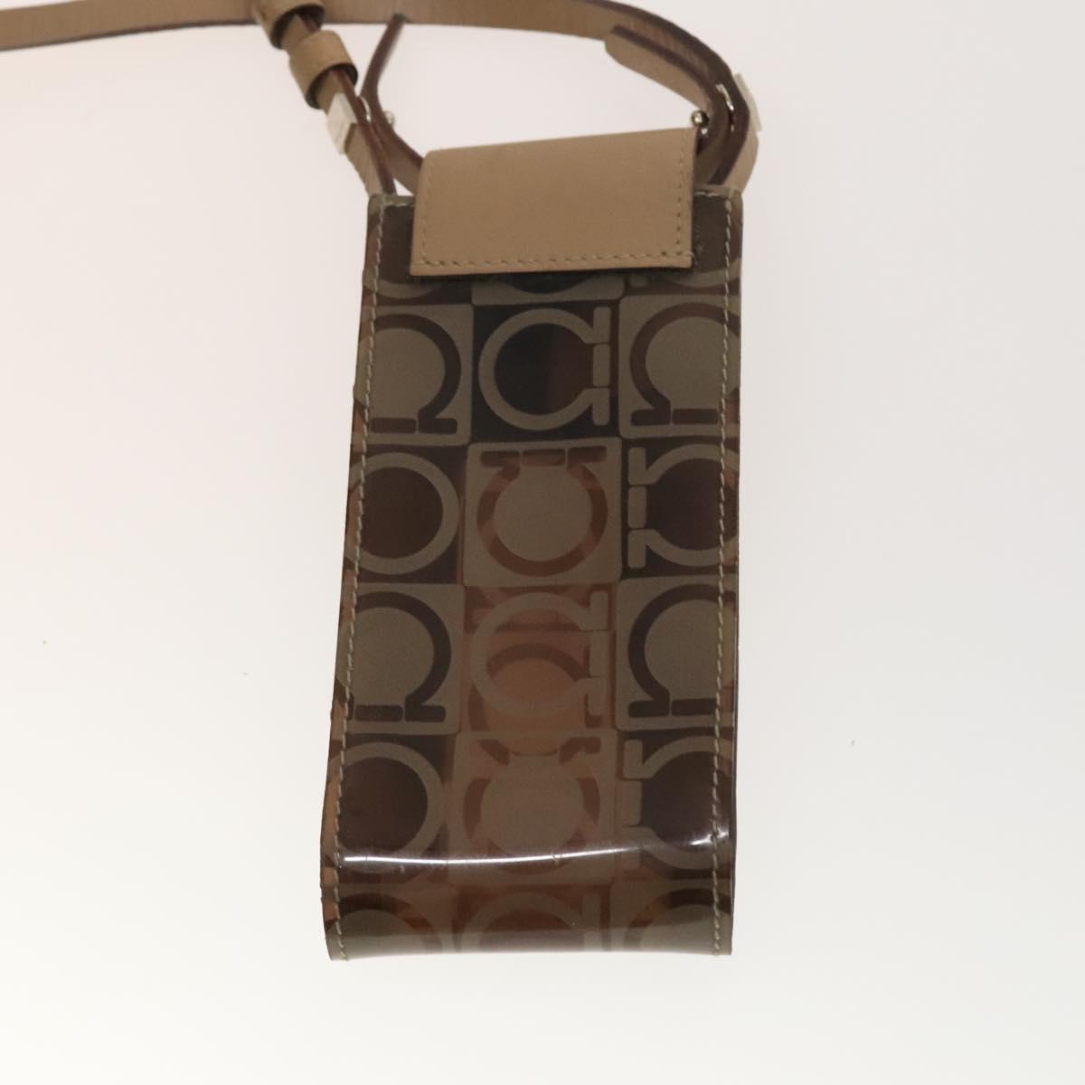 Salvatore Ferragamo Hand Bag Vinyl 2Set Brown Auth mr1382