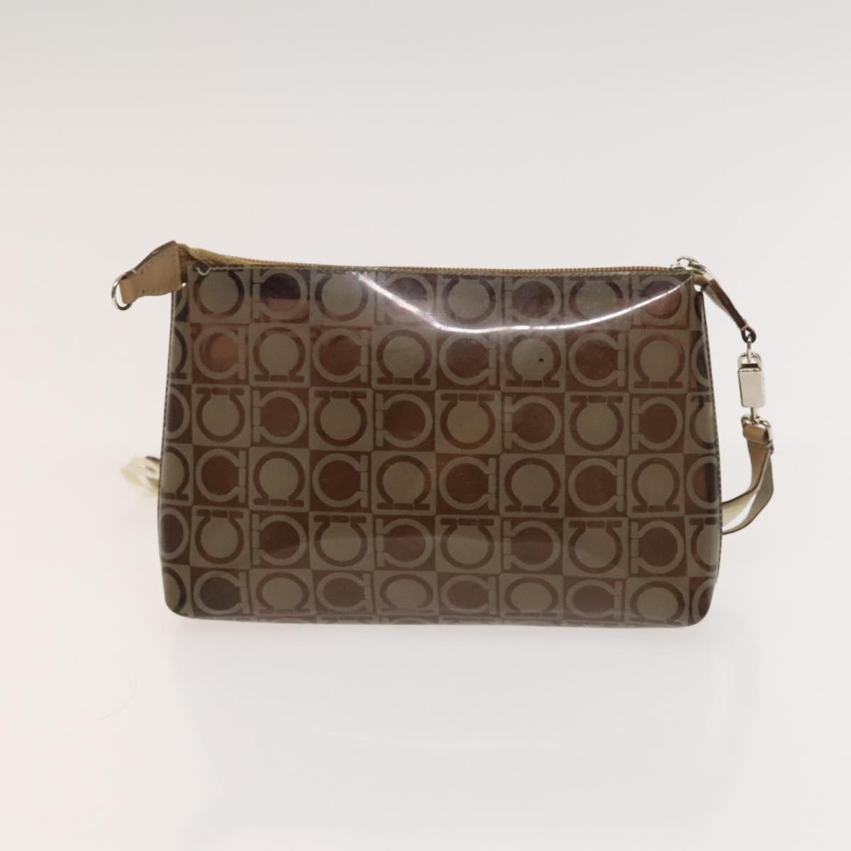 Salvatore Ferragamo Hand Bag Vinyl 2Set Brown Auth mr1382