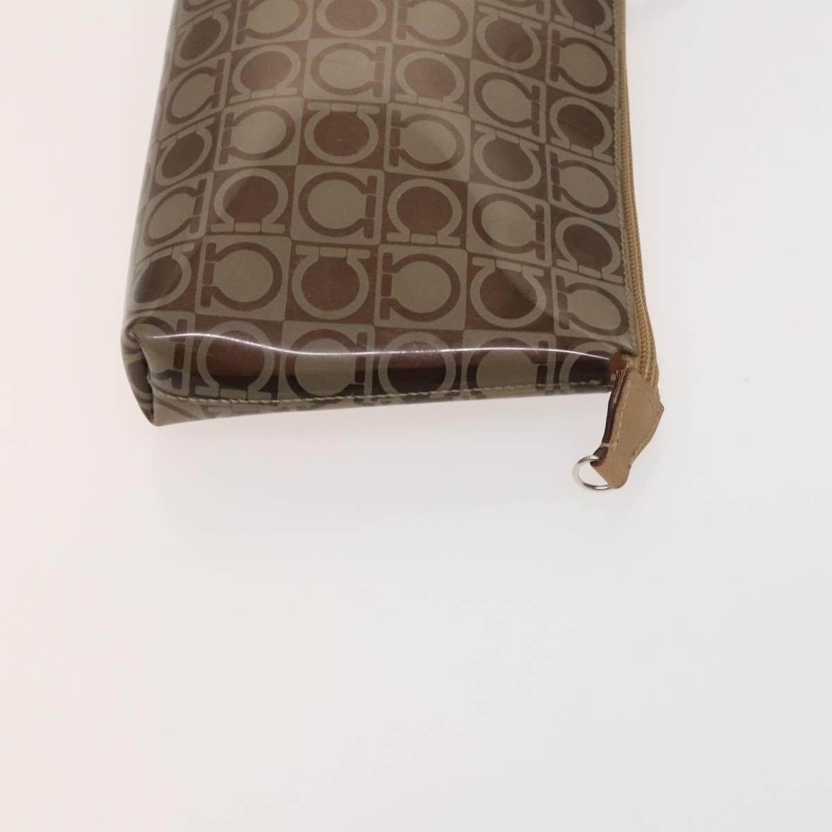 Salvatore Ferragamo Hand Bag Vinyl 2Set Brown Auth mr1382