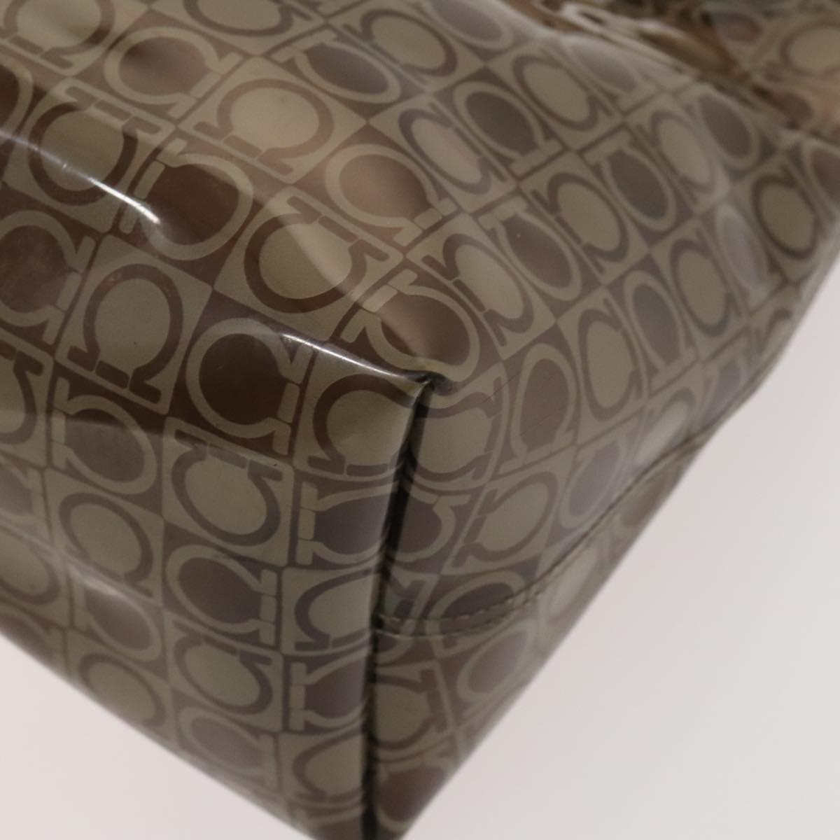 Salvatore Ferragamo Hand Bag Vinyl 2Set Brown Auth mr1382