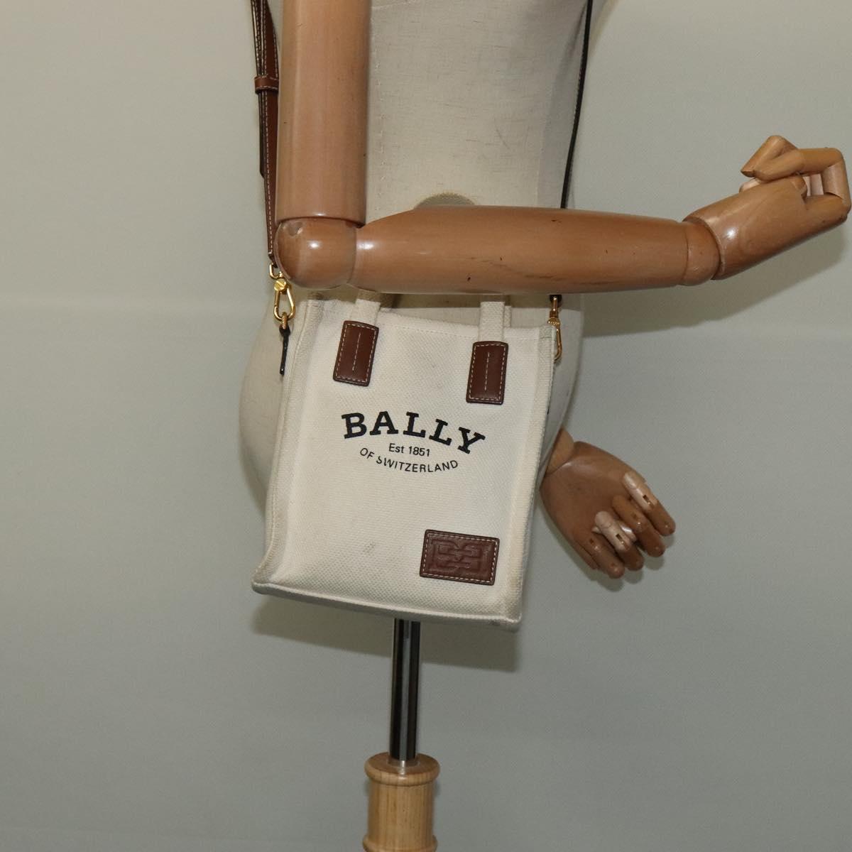 BALLY Crystalia XS Hand Bag Canvas 2way White Gold Auth mr1384