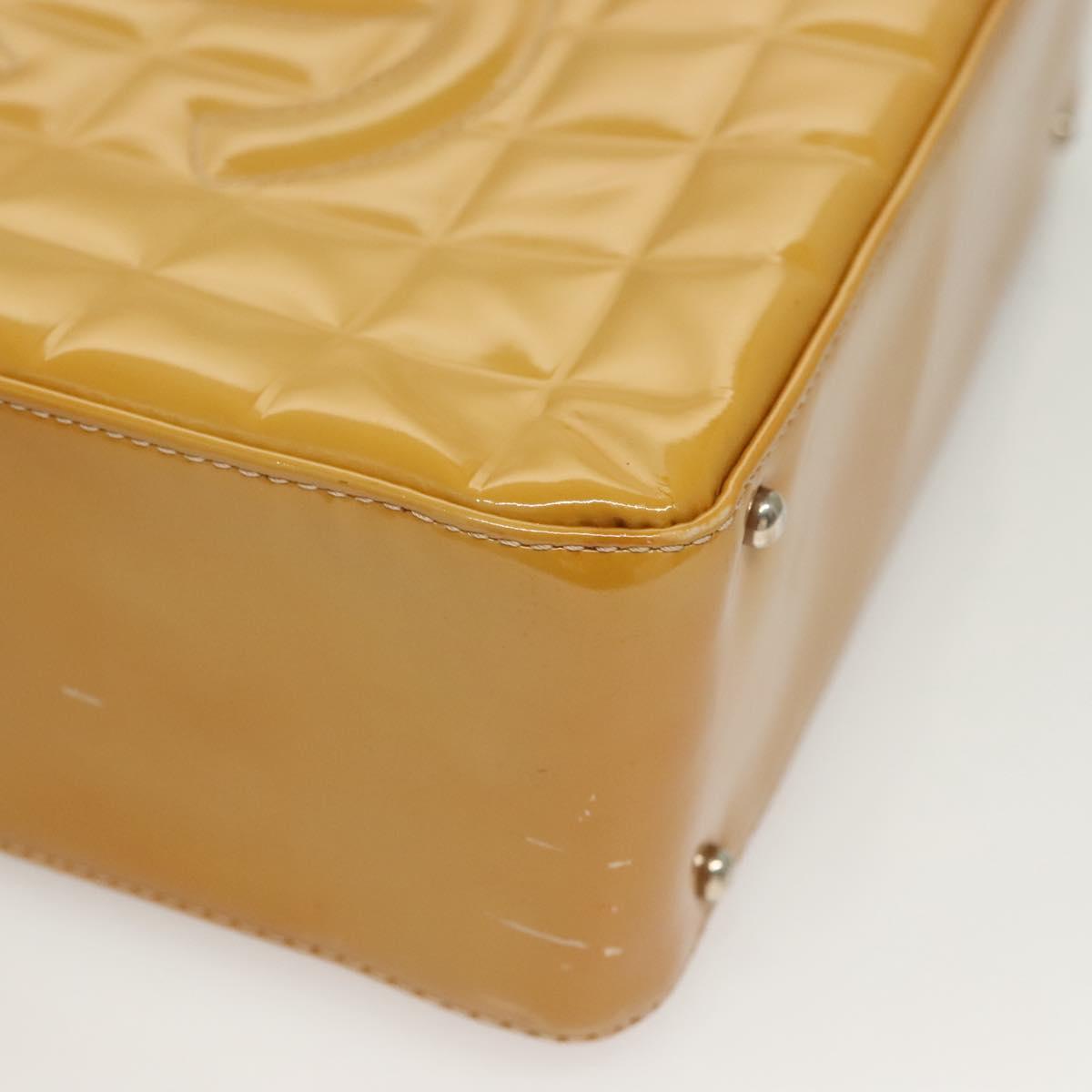 CHANEL Choco Bar Hand Bag Patent Leather Yellow Silver CC Auth mr1387