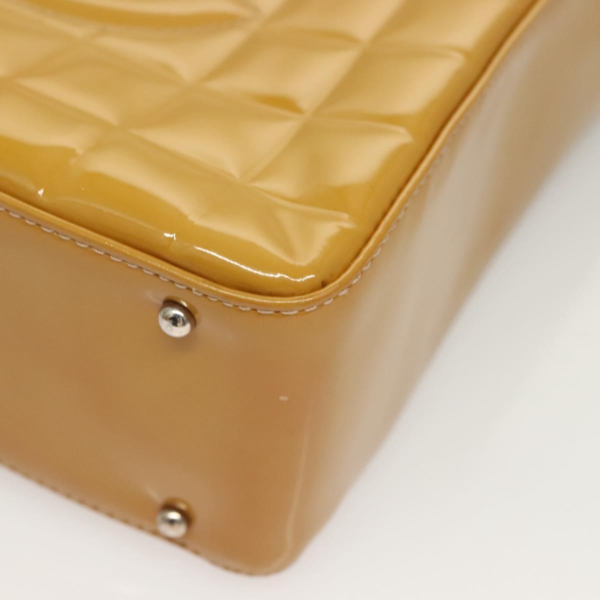 CHANEL Choco Bar Hand Bag Patent Leather Yellow Silver CC Auth mr1387