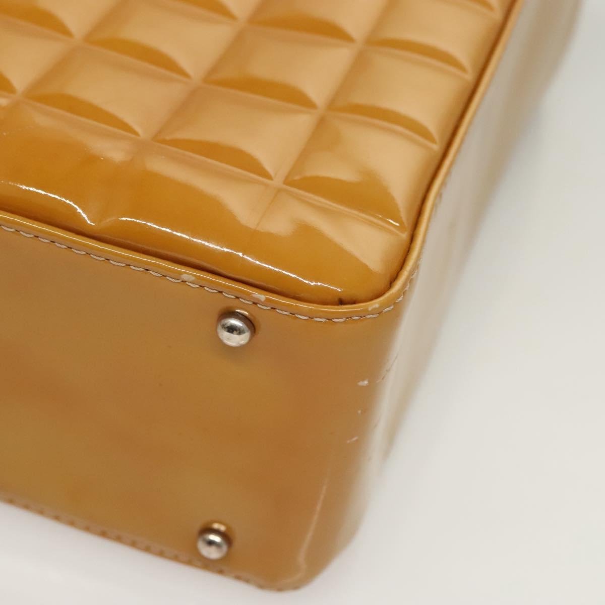 CHANEL Choco Bar Hand Bag Patent Leather Yellow Silver CC Auth mr1387