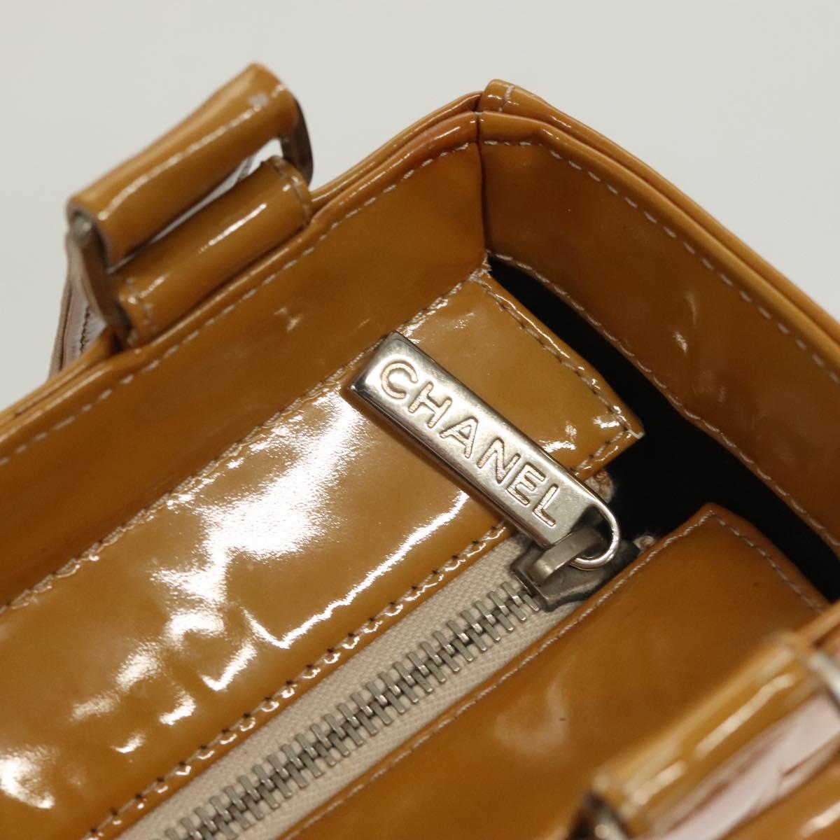 CHANEL Choco Bar Hand Bag Patent Leather Yellow Silver CC Auth mr1387