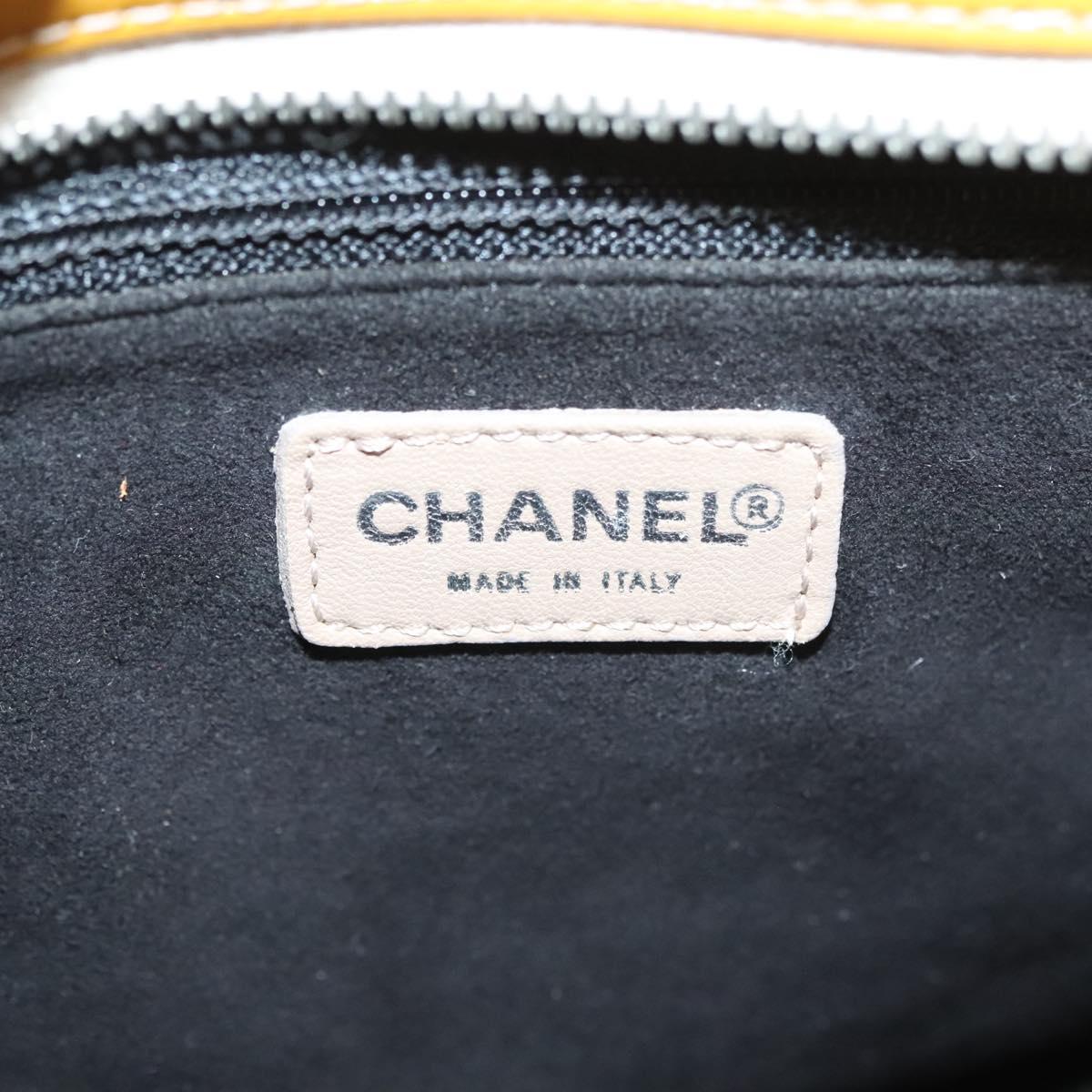 CHANEL Choco Bar Hand Bag Patent Leather Yellow Silver CC Auth mr1387