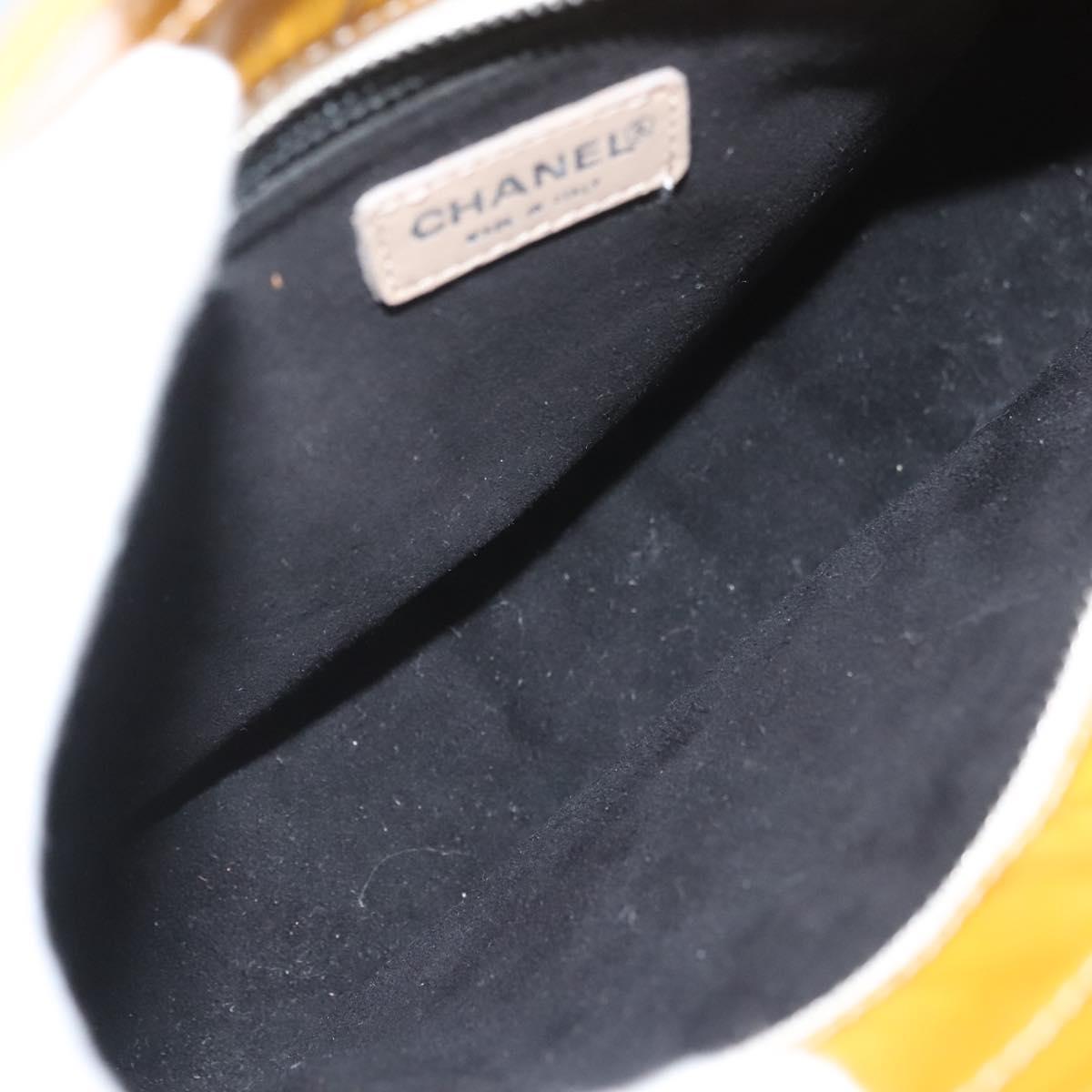 CHANEL Choco Bar Hand Bag Patent Leather Yellow Silver CC Auth mr1387