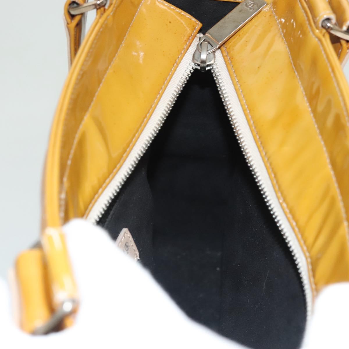 CHANEL Choco Bar Hand Bag Patent Leather Yellow Silver CC Auth mr1387