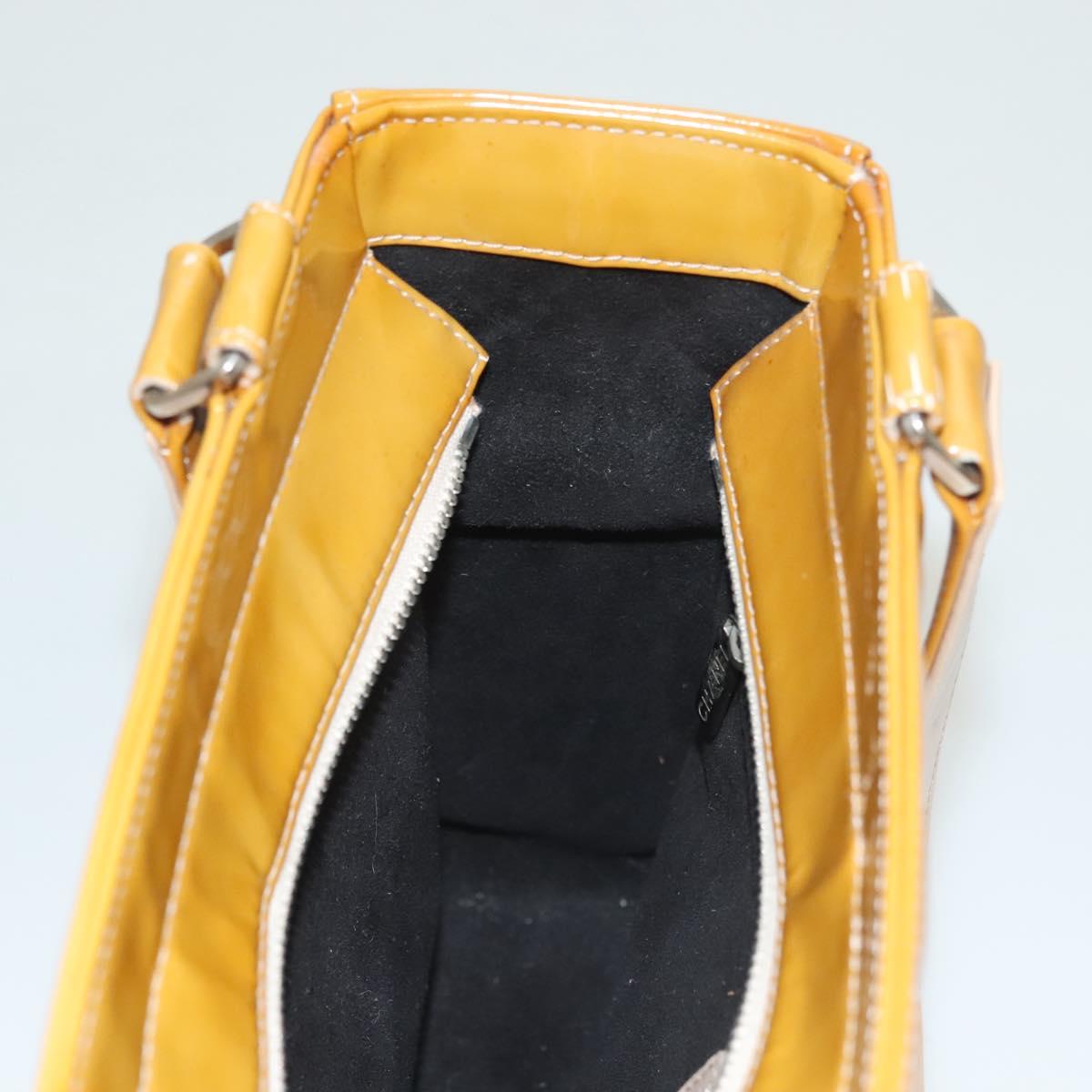 CHANEL Choco Bar Hand Bag Patent Leather Yellow Silver CC Auth mr1387