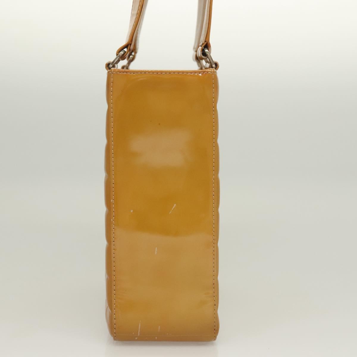 CHANEL Choco Bar Hand Bag Patent Leather Yellow Silver CC Auth mr1387