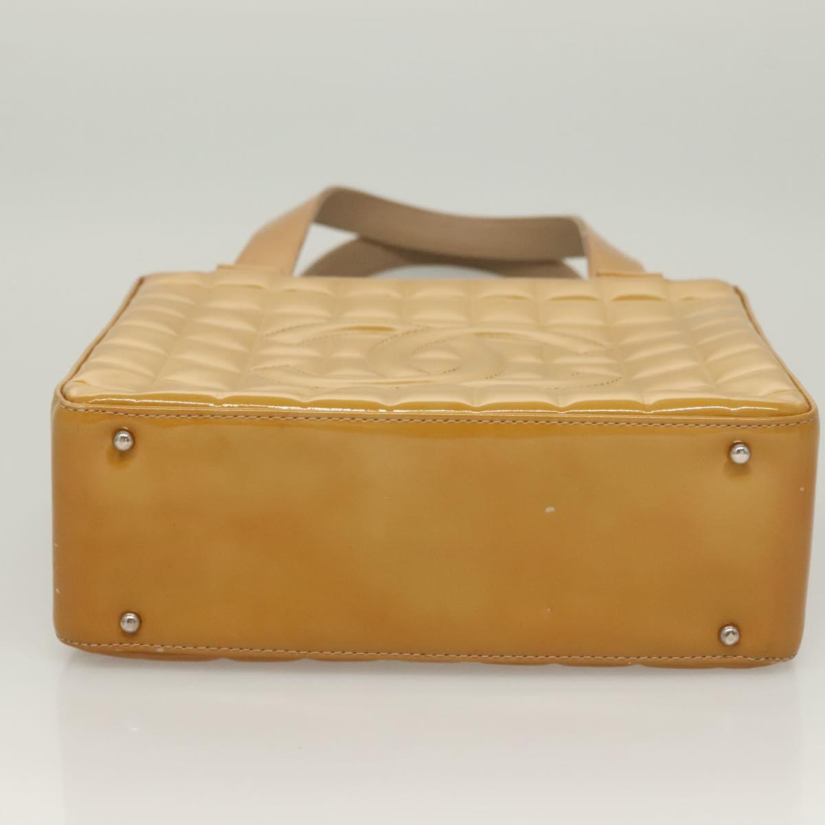 CHANEL Choco Bar Hand Bag Patent Leather Yellow Silver CC Auth mr1387