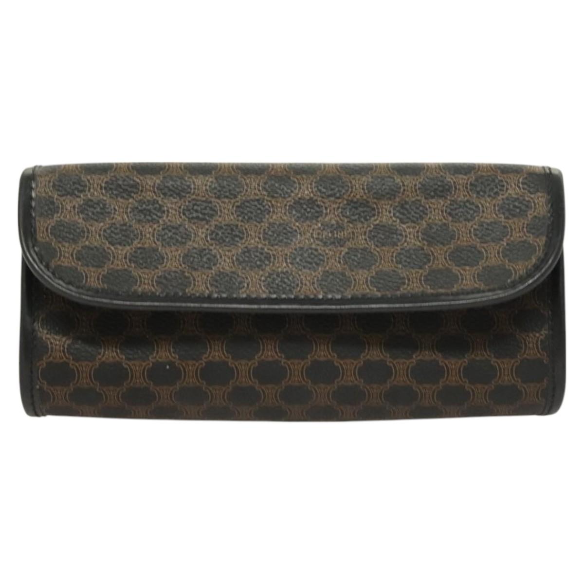 CELINE Macadam Canvas Pouch PVC Leather Black Gold Auth mr1397