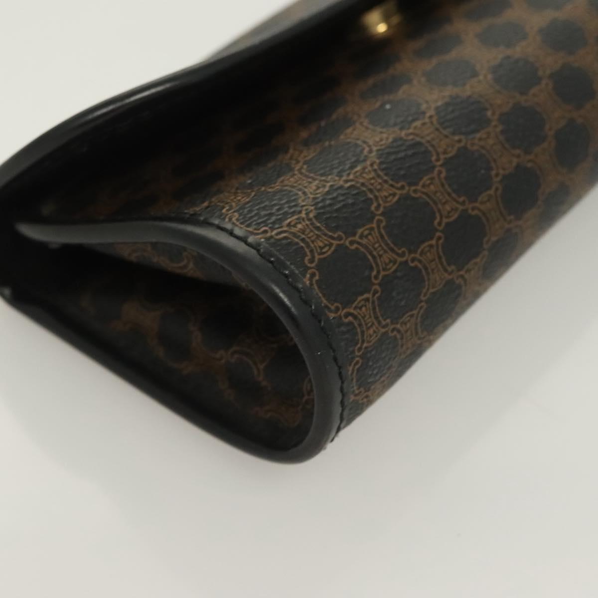 CELINE Macadam Canvas Pouch PVC Leather Black Gold Auth mr1397