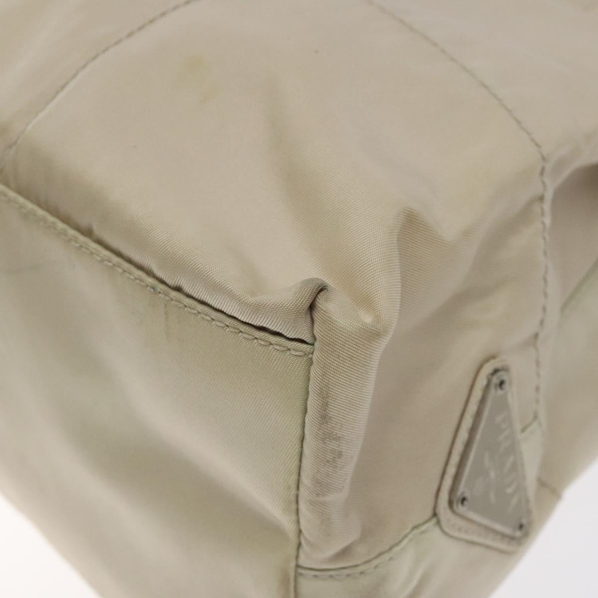 PRADA Chain Tote Bag Nylon White Silver Auth mr1398