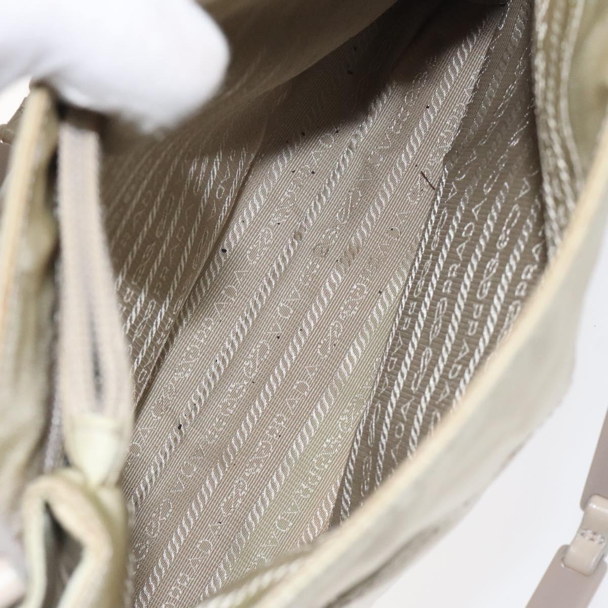 PRADA Chain Tote Bag Nylon White Silver Auth mr1398