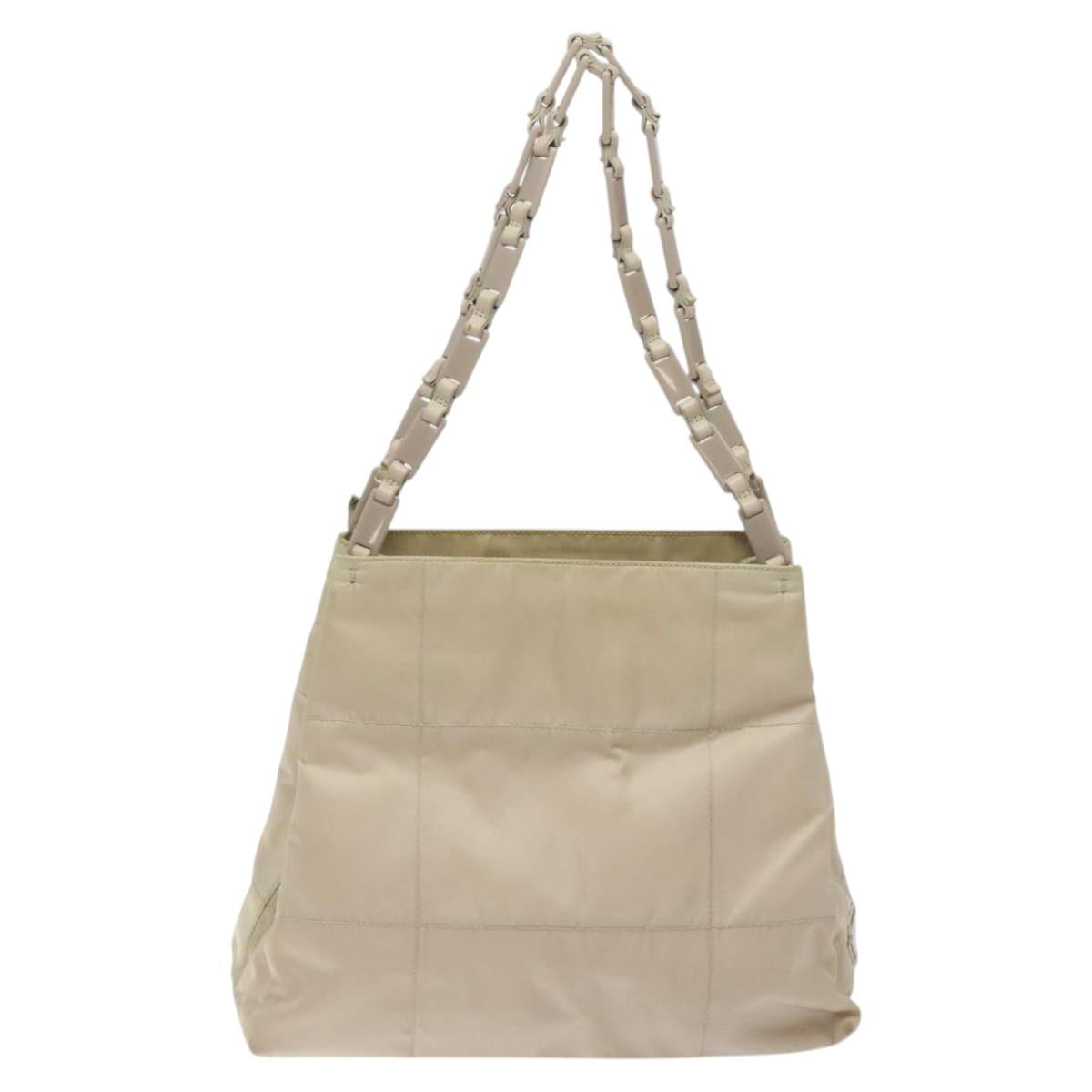 PRADA Chain Tote Bag Nylon White Silver Auth mr1398