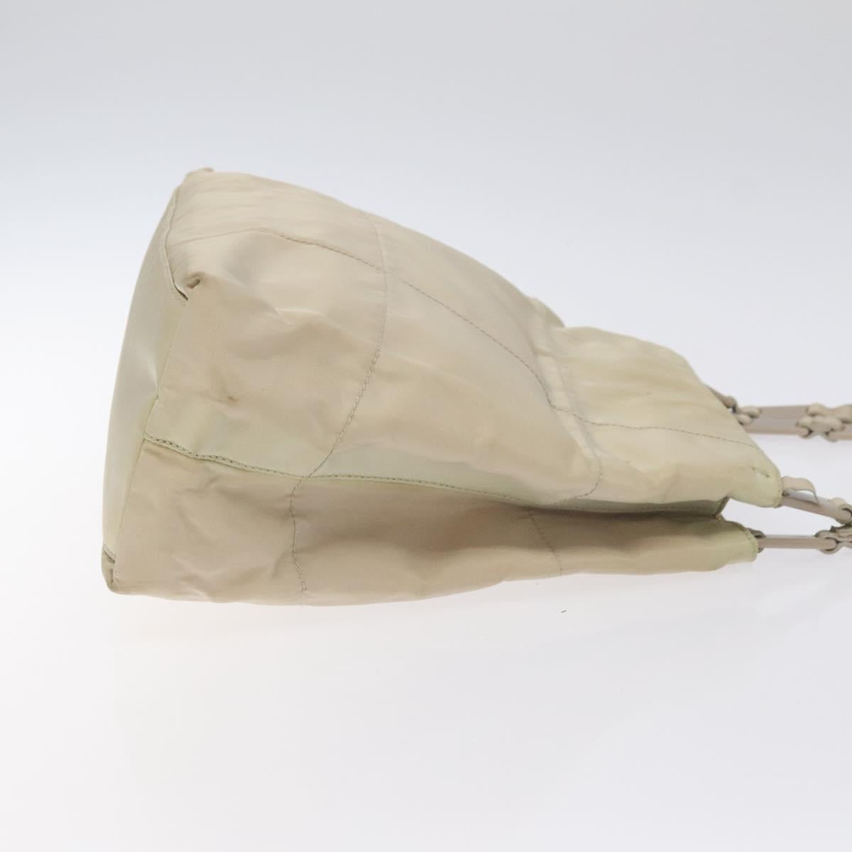 PRADA Chain Tote Bag Nylon White Silver Auth mr1398