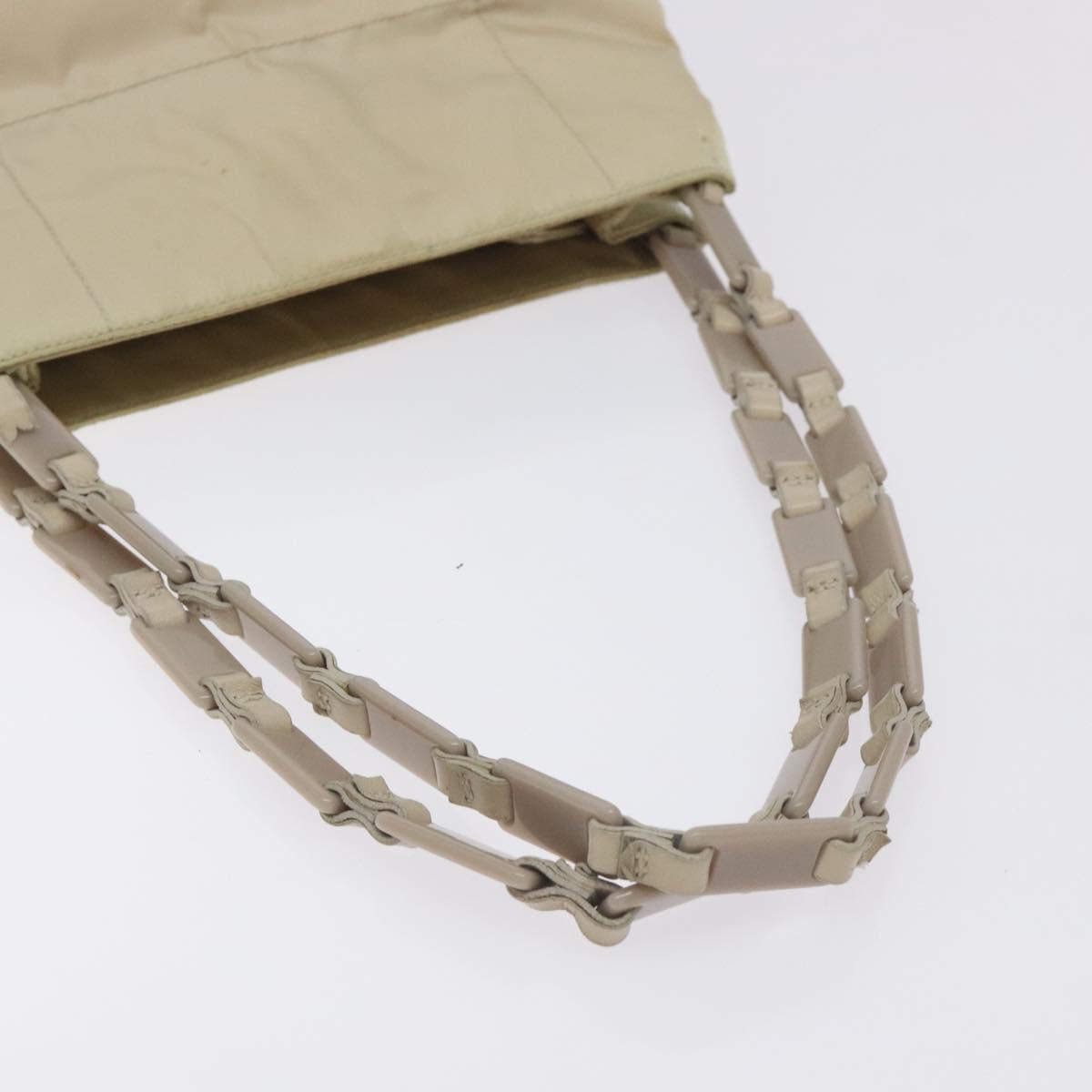 PRADA Chain Tote Bag Nylon White Silver Auth mr1398