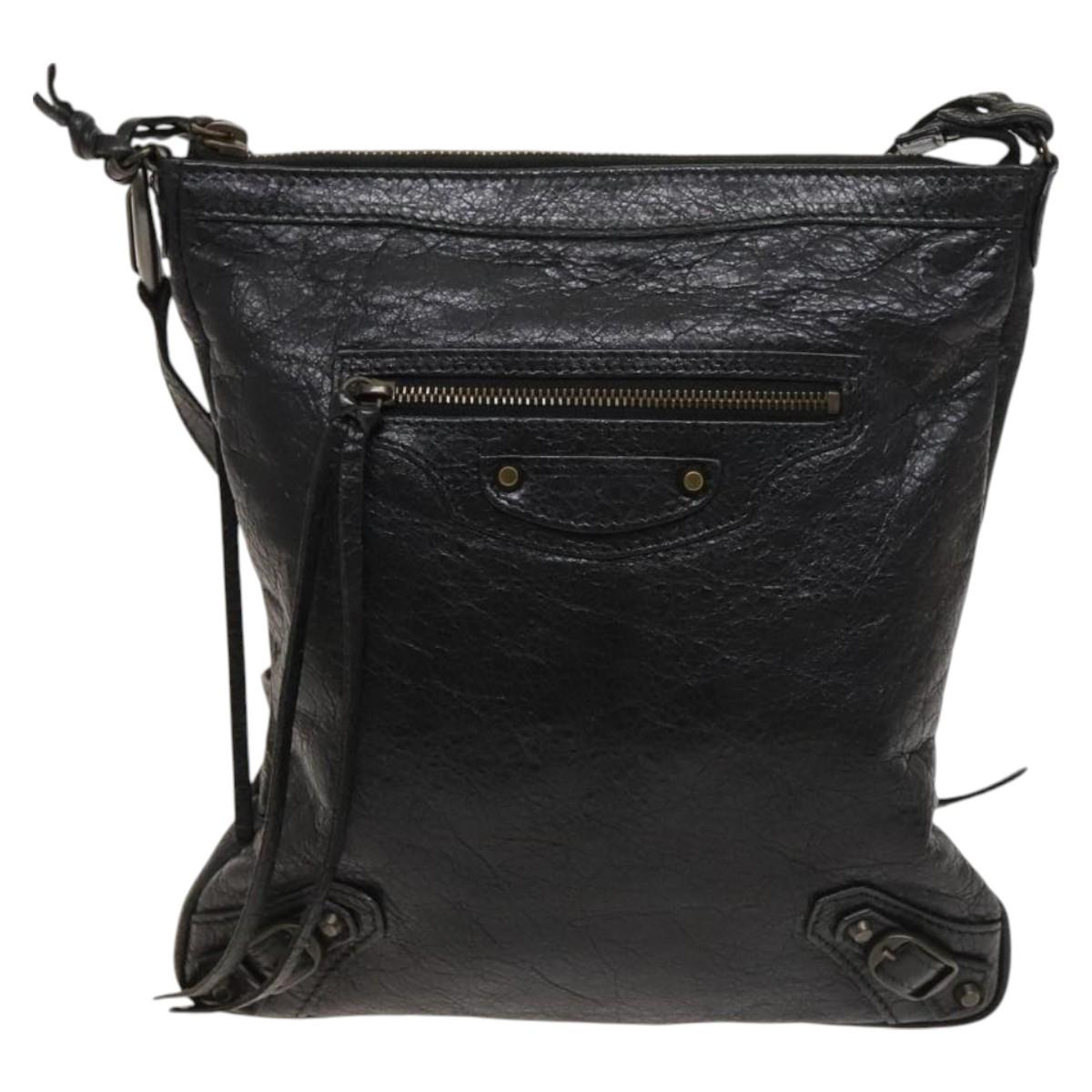 BALENCIAGA City Shoulder Bag Leather Black Auth mr1426