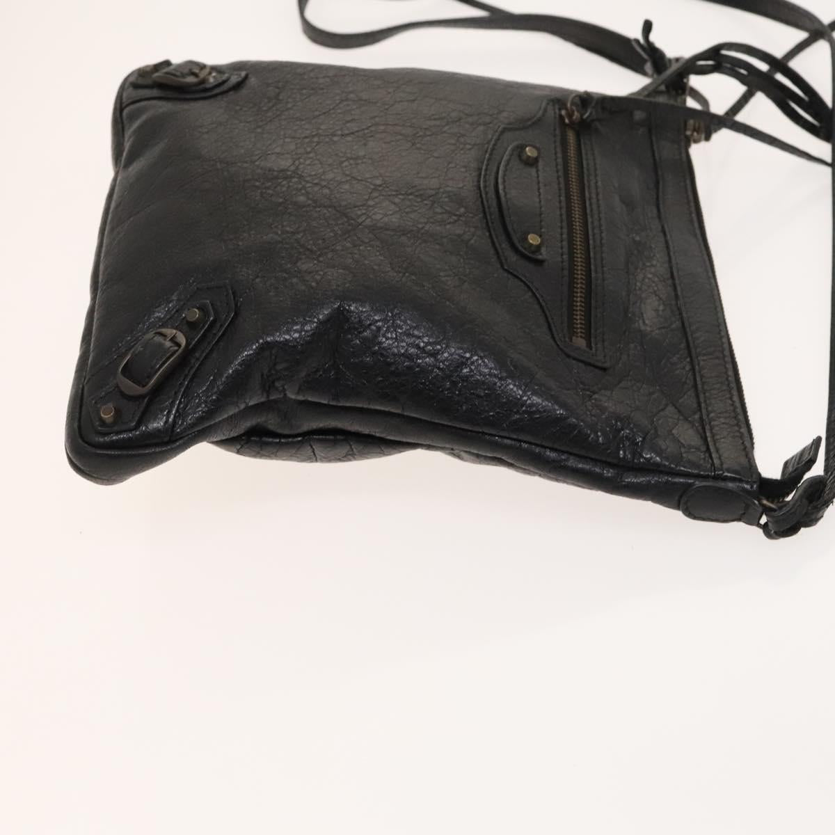 BALENCIAGA City Shoulder Bag Leather Black Auth mr1426