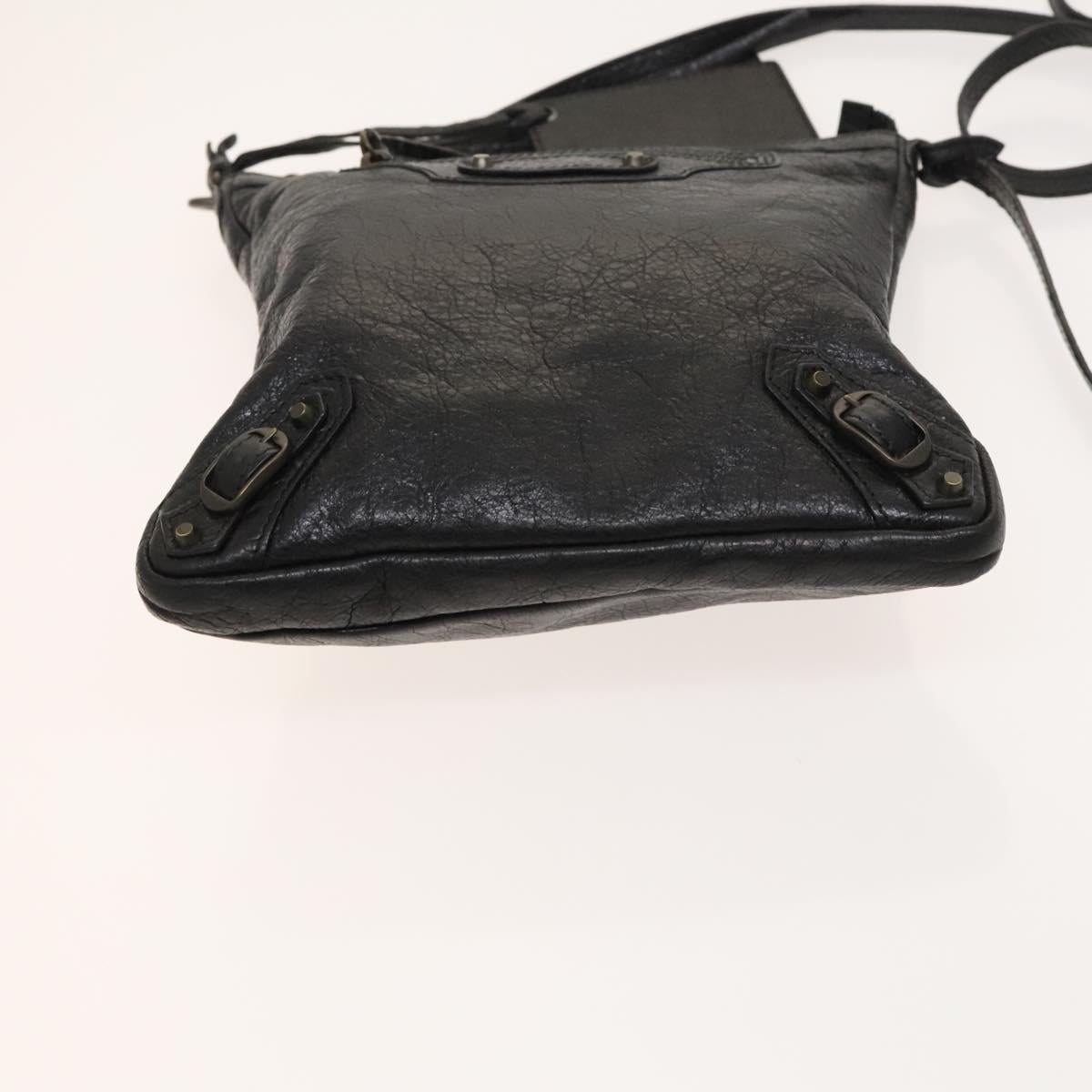 BALENCIAGA City Shoulder Bag Leather Black Auth mr1426