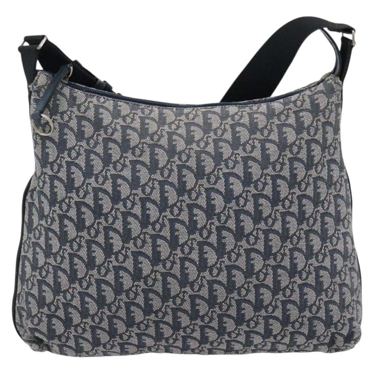 Christian Dior Trotter Canvas Shoulder Bag Navy Silver Auth mr1433