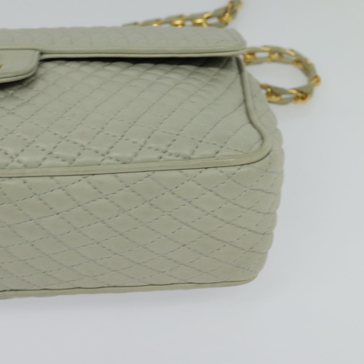 BALLY Quilted Chain Shoulder Bag Leather Beige Gold Auth mr1446