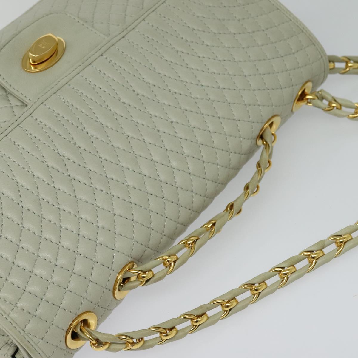 BALLY Quilted Chain Shoulder Bag Leather Beige Gold Auth mr1446